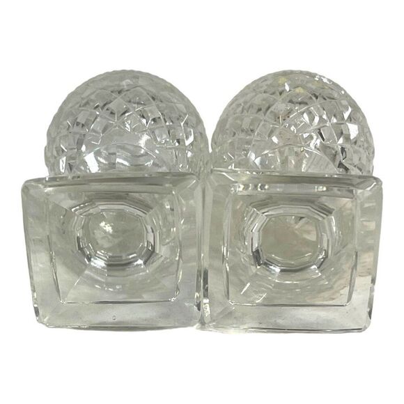 Vintage Crystal Salt & Pepper Shakers Diamond Cut Pattern 4.5" Square Base - Picture 4 of 5
